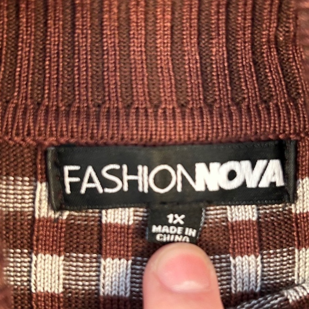 Fashion Nova Brown Orange Striped Ribbed Turtleneck Bodycon Midi Dress 1X #2260 - Picture 10 of 11